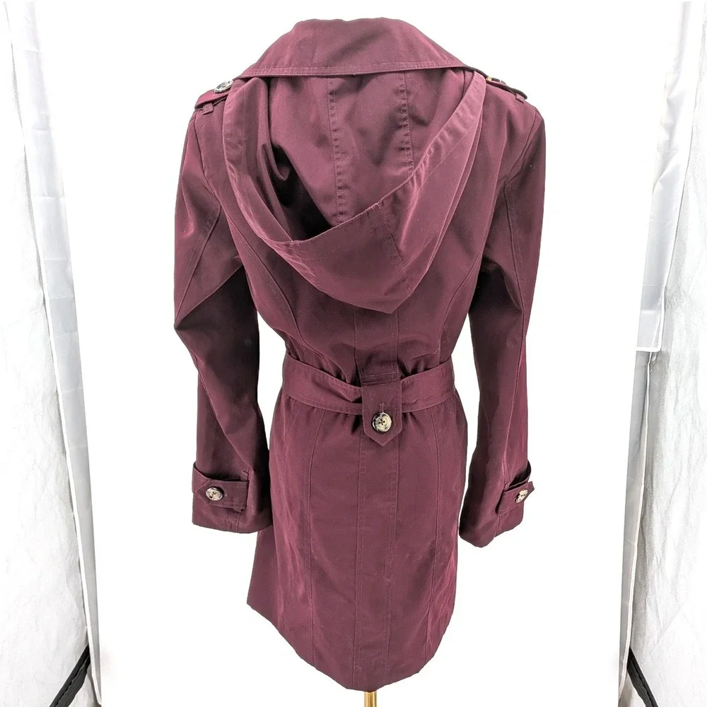 London Fog‎ Trench Coat Belted Double Breasted Plum Mid Length Classic S
